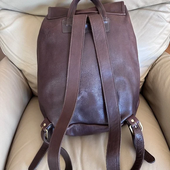 100% Leather Large M LONDON Vintage Backpack Maroon/Brown, Suede Interior Bag - Picture 10 of 13